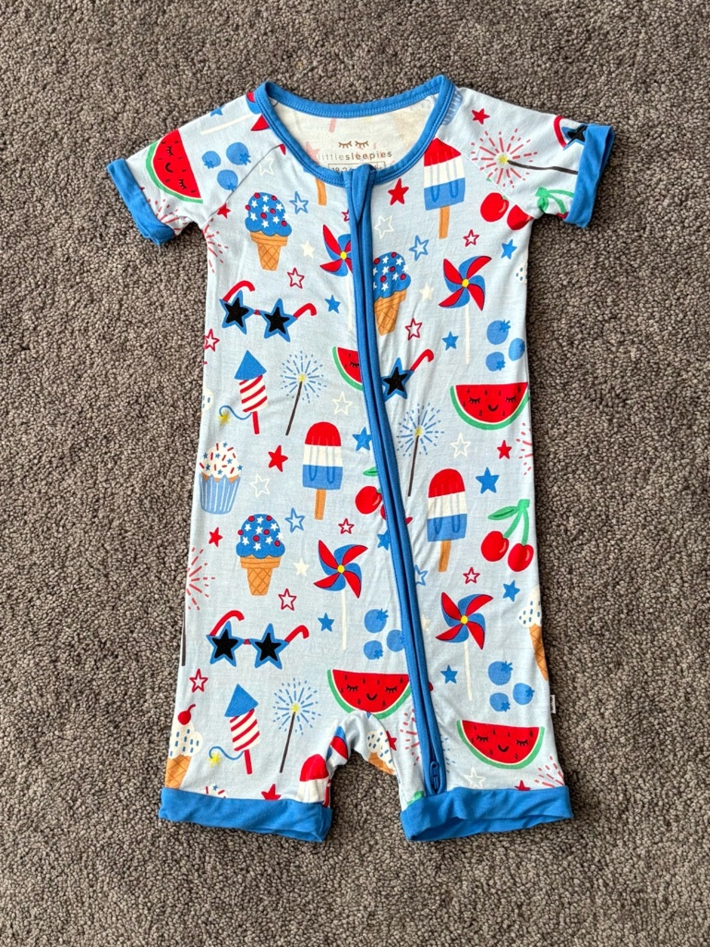 🍉Little Sleepies Red, White, & Cute Shorty 18-24